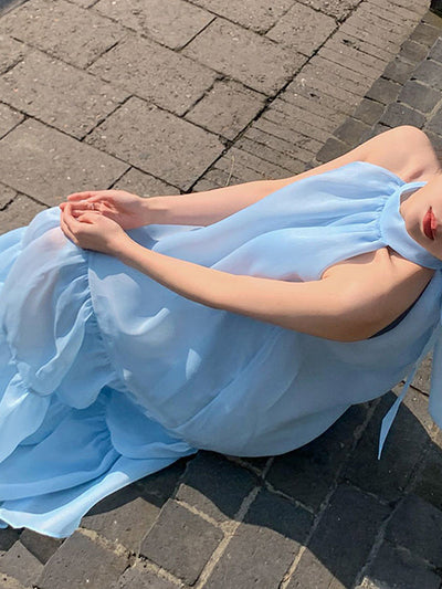 Loose Sleeveless Solid Color Halter-Neck Midi Dresses