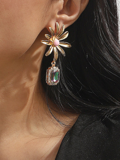 Geometric Rhine Stones Drop Earrings