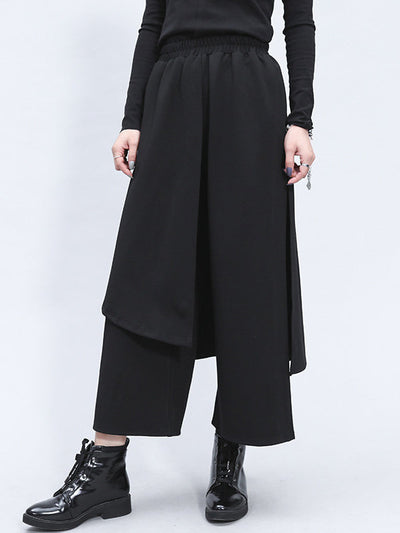 Irregularity Elastic Waist Wide Leg Solid Color Pants