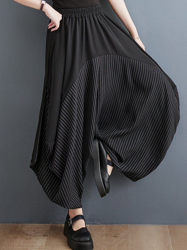 Harem Pants Irregular Clipping Split-Joint Striped Casual Pants Bottoms