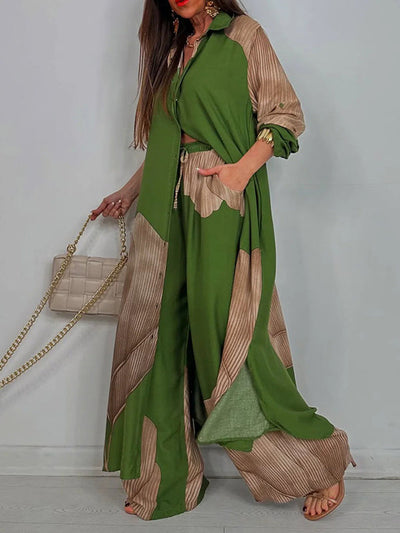 Long Sleeves Loose Floral Printed Split-Joint Split-Side Lapel Blouses&Shirts Tops