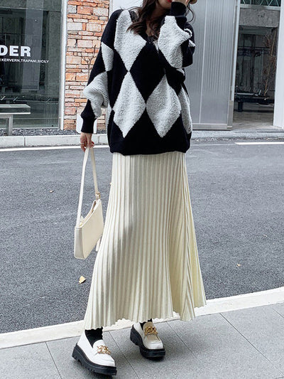 A-Line High Waisted Pleated Solid Color Skirts Bottoms