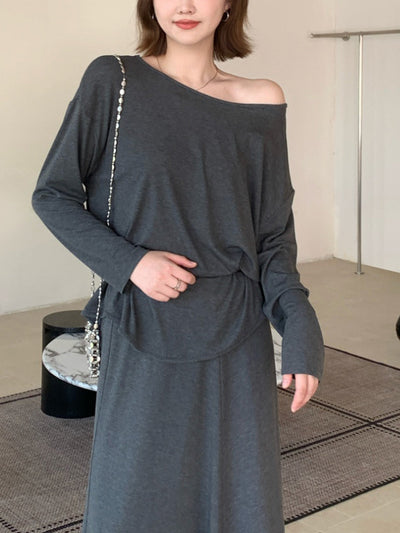 Long Sleeves Loose Solid Color Round-Neck T-Shirts Tops