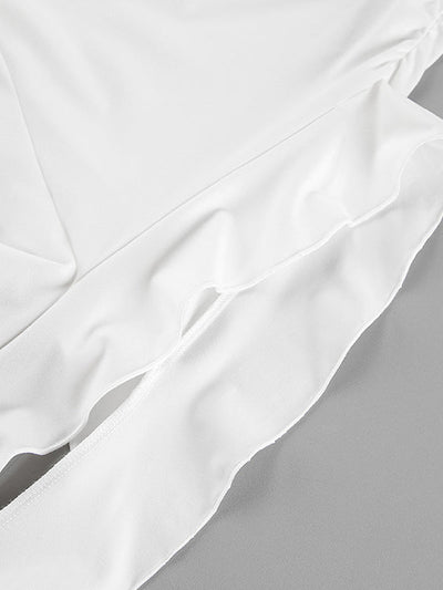 Long Sleeves Skinny Pleated Solid Color Round-Neck T-Shirts Tops