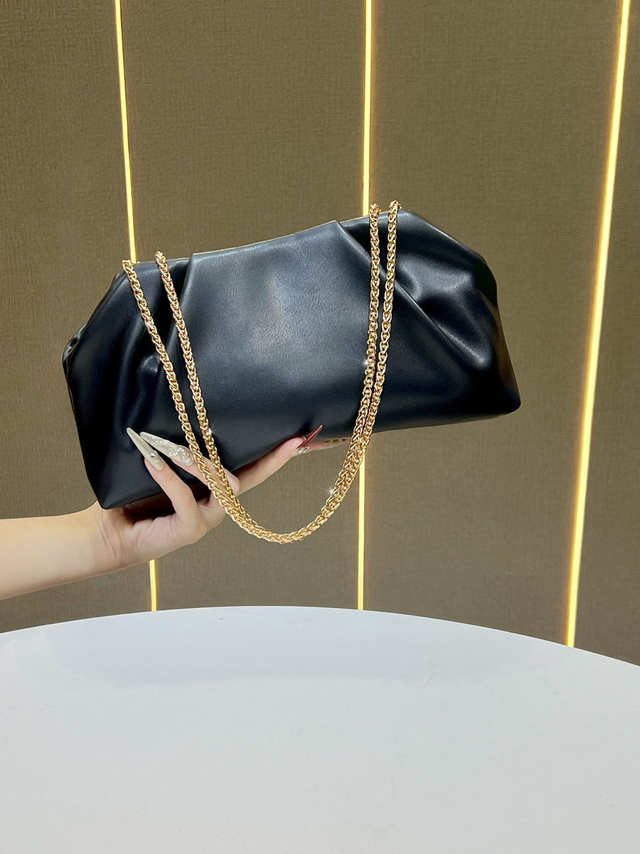 Chains Pleated Solid Color Zipper Evening Bags & Clutches Shoulder Bags