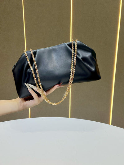 Chains Pleated Solid Color Zipper Evening Bags & Clutches Shoulder Bags