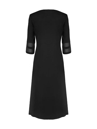 A-Line Half Sleeves Newspaper Print Pockets Split-Joint Round-Neck Midi Dresses