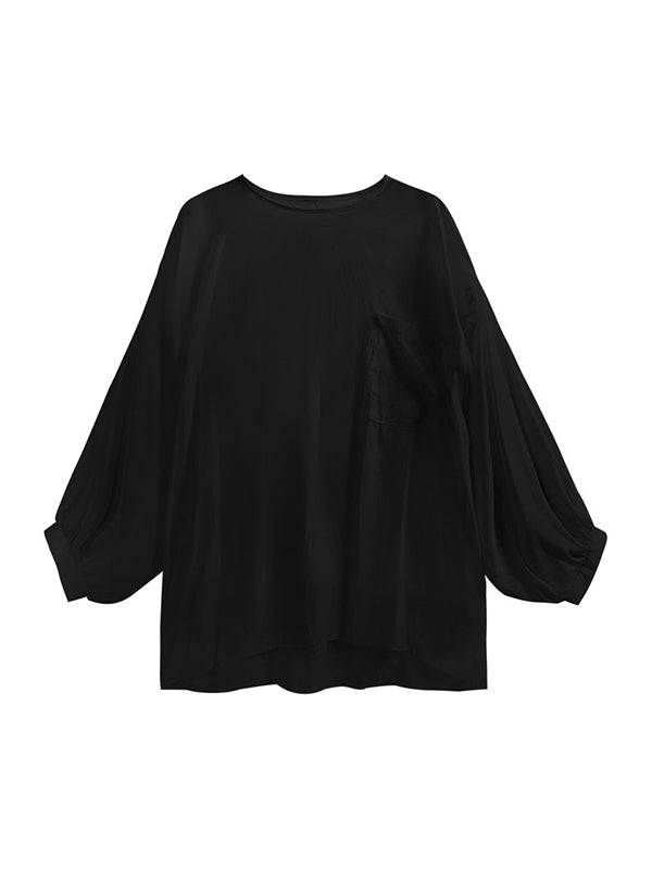 Irregularity Loose Pockets Solid Color Heaps Collar T-Shirts Vest Top