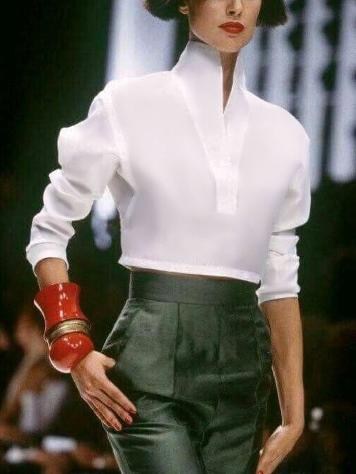 Long Sleeves Loose Solid Color High Neck Blouses&Shirts Tops