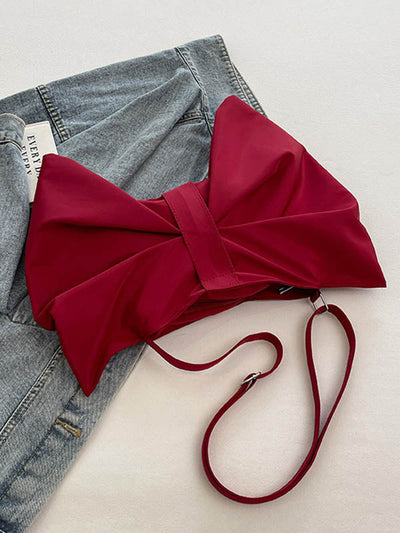 Bowknot Solid Color Zipper Shoulder Bags