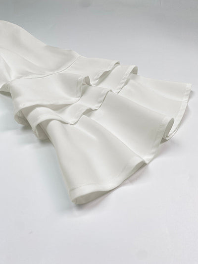 Half Sleeves Loose Layered Pleated Solid Color Split-Joint Mock Neck Blouses&Shirts Tops