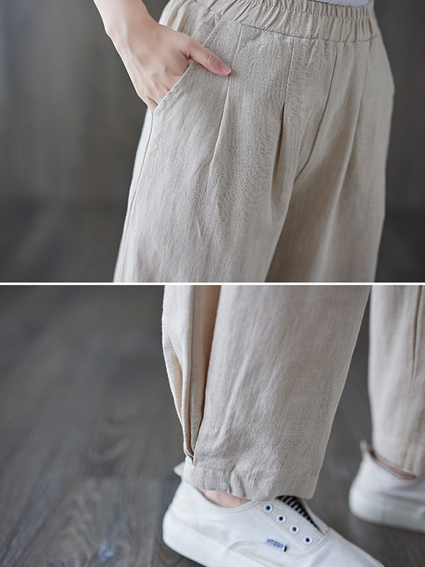 Simple Wide Leg Loose Elasticity Solid Color Casual Pants Bottoms