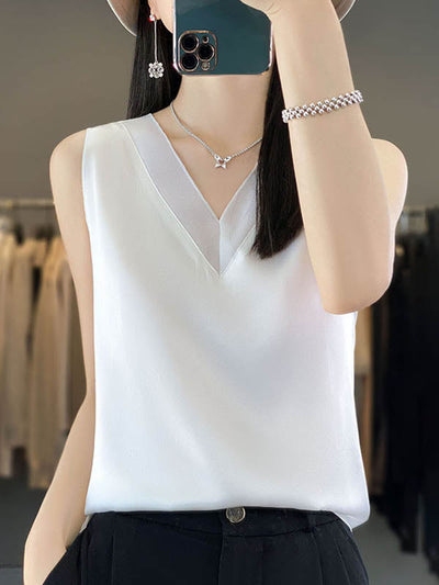 Loose Sleeveless Solid Color V-Neck Vest Top