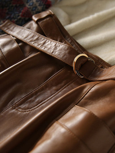 A-Line High Waisted Belted Buttoned Pockets Solid Color Split-Joint Zipper Skirts Bottoms