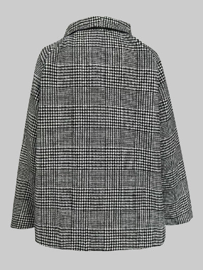 Long Sleeves Loose Asymmetric Houndstooth Plaid Stand Collar Jackets Outerwear