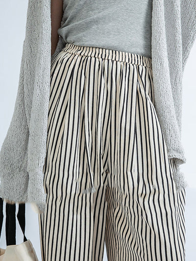 High Waisted Loose Split-Joint Striped Pants Trousers