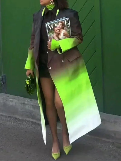 Long Sleeves Loose Buttoned Gradient Pockets Split-Joint Notched Collar Outerwear