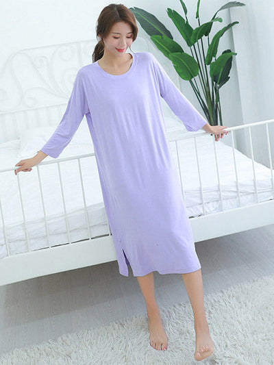 Modal Long Sleeve Split-Side Loose Pajamas Dress