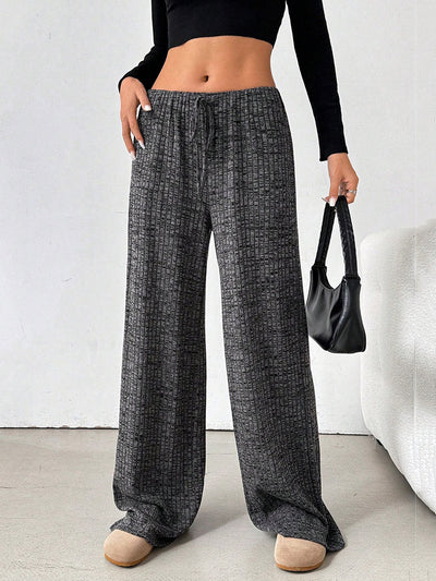 Elasticated Waist High Waisted Contrast Color Drawstring Split-Joint Striped Pants
