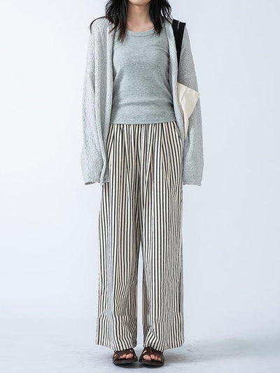 High Waisted Loose Split-Joint Striped Pants Trousers