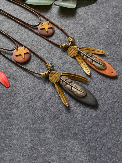 Wool Feathers Tassel Sweater Chain Necklace