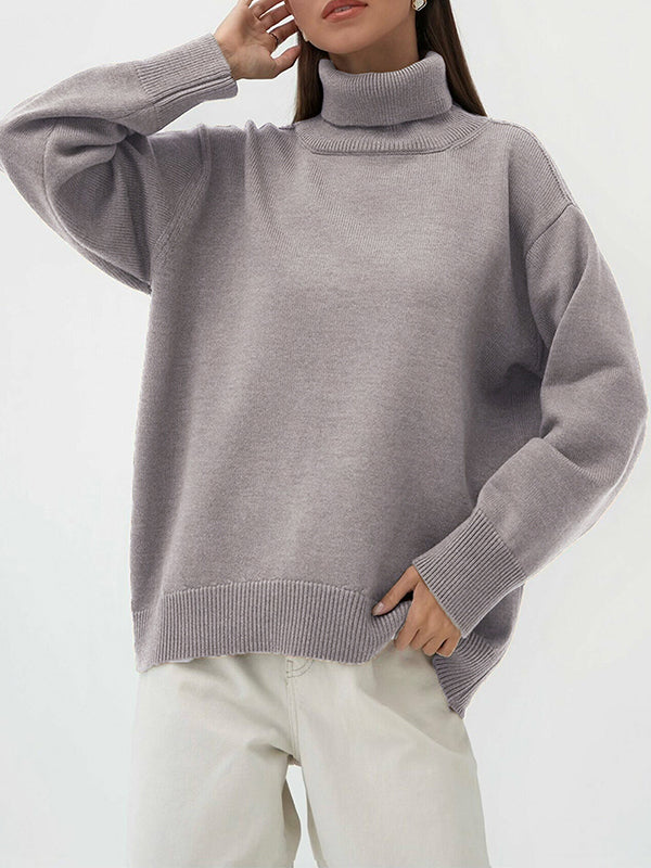 Long Sleeves Loose Solid Color High Neck Knitwear Pullovers Sweater Sweater Tops