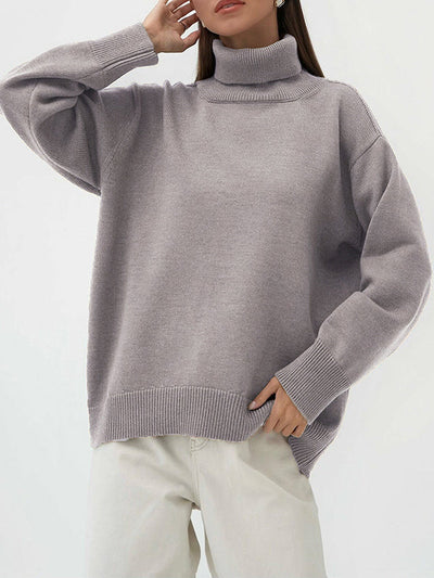 Long Sleeves Loose Solid Color High Neck Knitwear Pullovers Sweater Sweater Tops