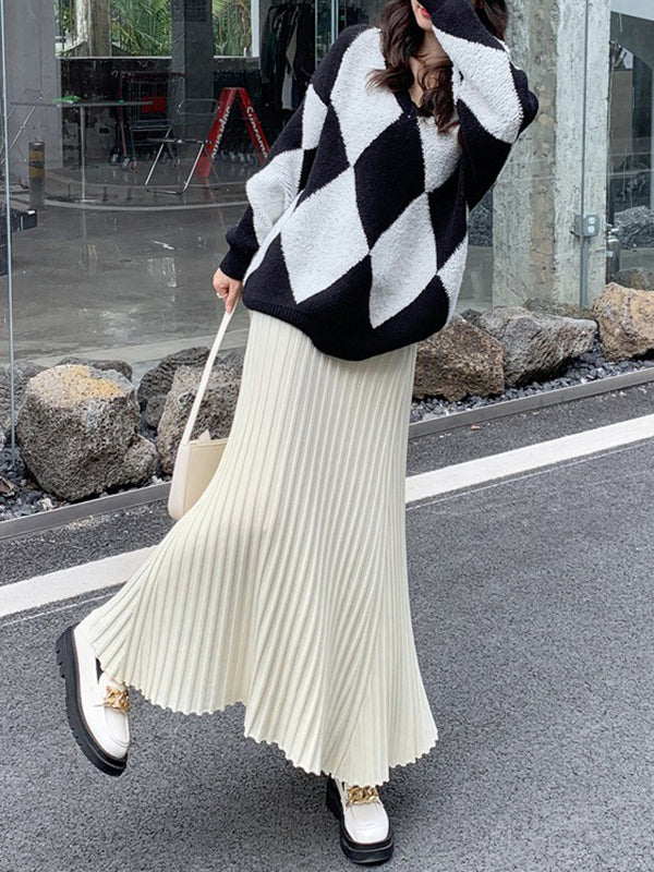 A-Line High Waisted Pleated Solid Color Skirts Bottoms