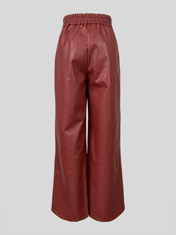 High Waisted Loose Pleated Pockets Split-Joint Pants Trousers