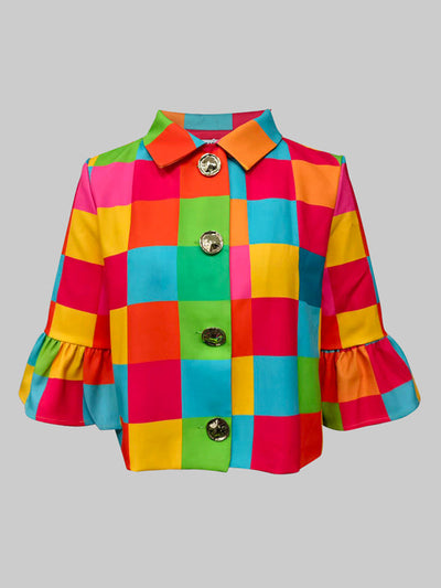 Loose Three-Quarter Sleeves Buttoned Plaid Lapel Outerwear