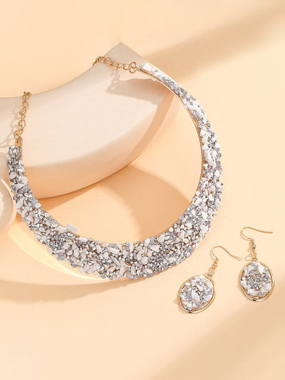 Irregularity Geometric Rhine Stones Shiny Earrings Accessories Necklaces Accessories Sets