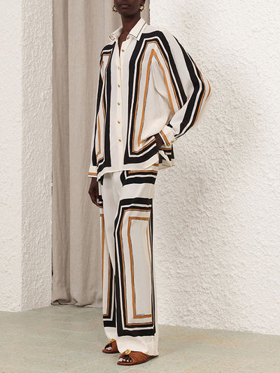 Long Sleeves Loose Plaid Striped Lapel Blouses&Shirts Tops