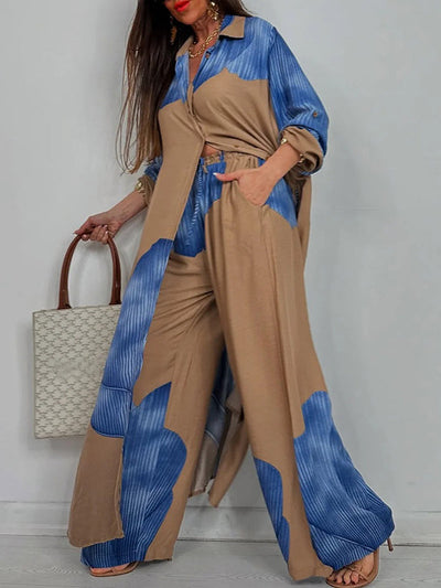 High Waisted Wide Leg Drawstring Elasticity Floral Printed Split-Joint Pants Trousers