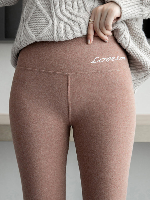Casual Skinny Leg Keep Warm Solid Color Leggings