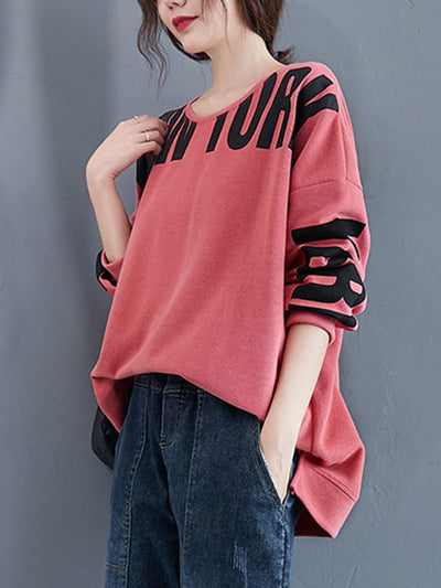 Stylish Letter Print Round-Neck Sweatshirt