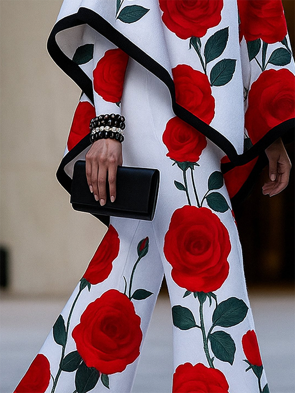 Loose Wide Leg Flower Print Casual Pants Bottoms Trousers