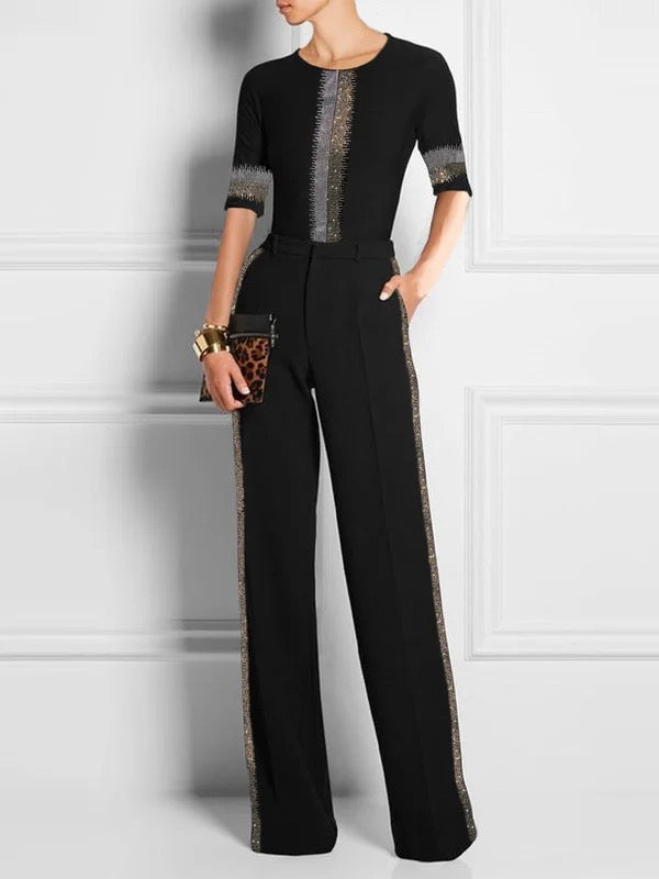 High Waisted Loose Buttoned Pockets Solid Color Pants Trousers