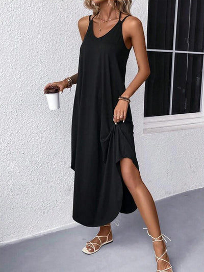 Loose Plus Size Solid Color Spaghetti-Neck Maxi Dresses