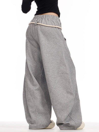 High Waisted Loose Drawstring Elasticity Pockets Solid Color Pants Trousers