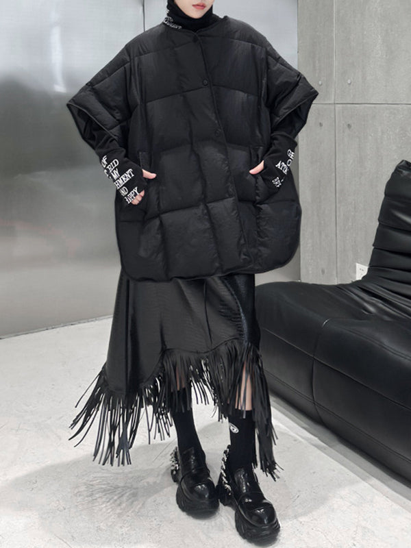 Batwing Sleeves Half Sleeves Buttoned Solid Color Round-Neck Padded Vest