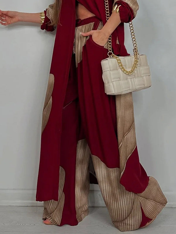 High Waisted Wide Leg Drawstring Elasticity Floral Printed Split-Joint Pants Trousers