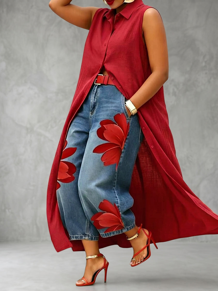 Loose Sleeveless Buttoned Solid Color Lapel Blouses&Shirts Tops