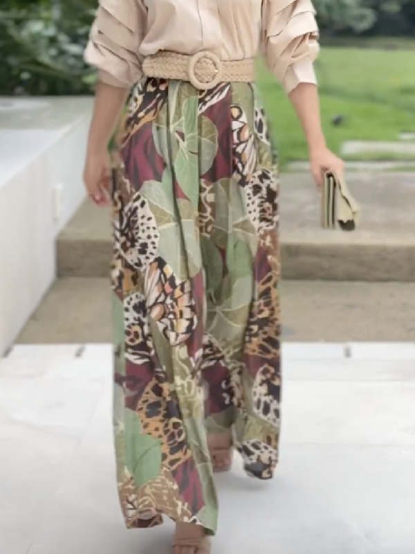 High Waisted Wide Leg Printed Pants