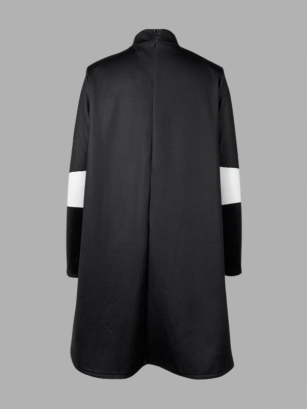 A-Line Long Sleeves Polka-Dot Split-Joint Mock Neck Mini Dresses