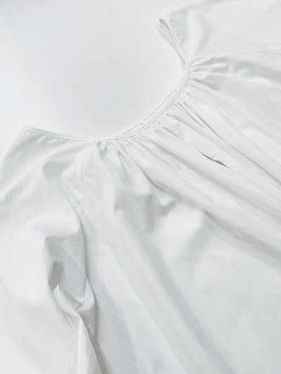 Flared Sleeves Loose Pleated Solid Color Split-Joint Round-Neck Maxi Dresses