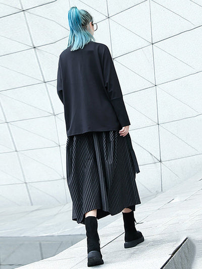 High Waisted Loose Elasticity Pockets Striped Culotte Pants