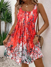 A-Line High Waisted Flower Print Pleated Round-Neck Mini Dresses