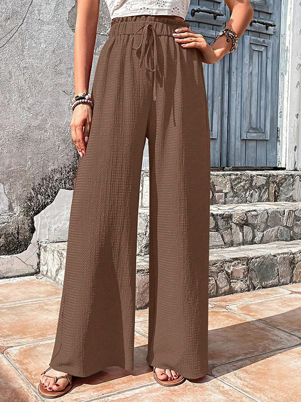 Loose Wide Leg Drawstring Elasticity Solid Color Split-Joint Pants Trousers