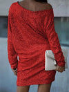 A-Line Loose Asymmetric Sequined Solid Color One-Shoulder Mini Dresses
