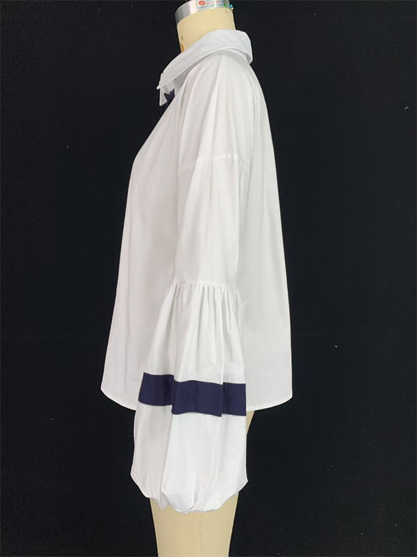 Loose Puff Sleeves Split-Joint Lapel Blouses&Shirts Tops